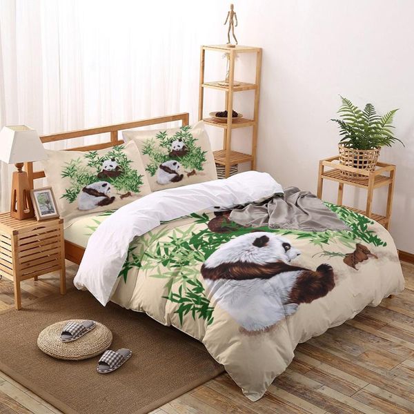 

bedding sets panda bamboo cute printed set  king size soft fashion duvet cover bed sheet fitted pillowcase