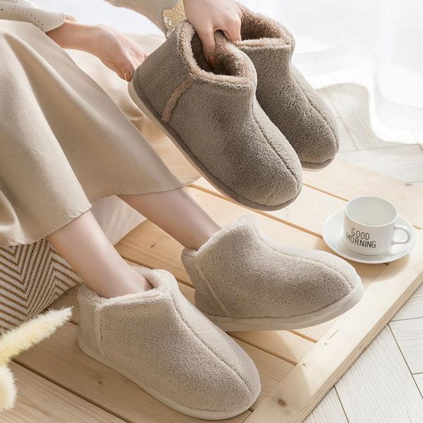 

slippers 2021 warm plush winter shoes women men indoor anti-slip soft fur lovers home floor cotton slipper female house, Black