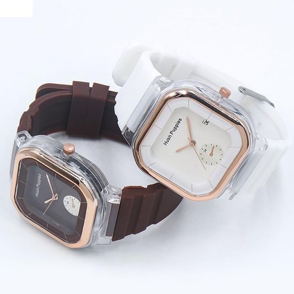 

wristwatches fashion color square rubber quartz ladies watch strap silicone dial children student women watches, Slivery;brown