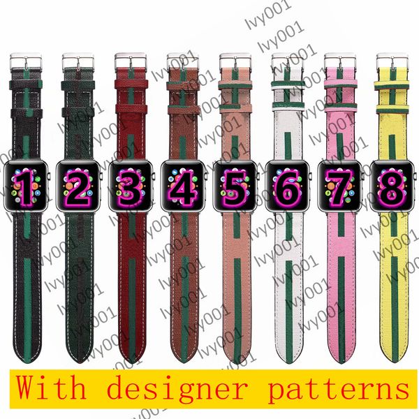 Pulseiras de pulseira G fashion para Apple Watch Band 41mm 45mm 42mm 38mm 40mm 44mm iwatch 1 2 34 5 6 7 bandas Pulseira de couro Moda Listras ivy001