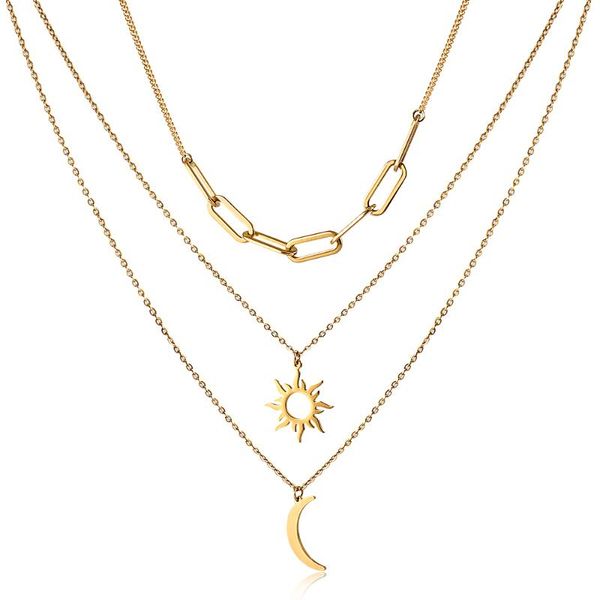

chains good price multilevel titanium for women fashion sun moon pendant necklace jewelry birthday party girl gift, Silver
