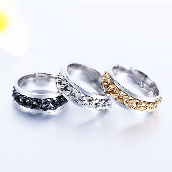 

new fashion men beer opening band ring rotatable chain stainless steel rings, Silver