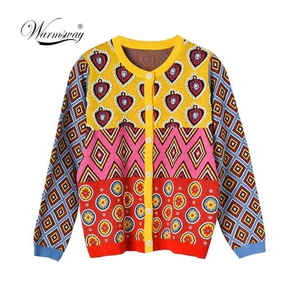 

brand designer women's cardigan vintage contrast geometric heart single breasted round neck open stitch c-107 210812, White