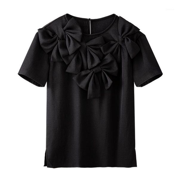 

women's t-shirt getspring women t shirt bowknot stitching elegant tee female short sleeve casual tshirts fashion tshirt black, White