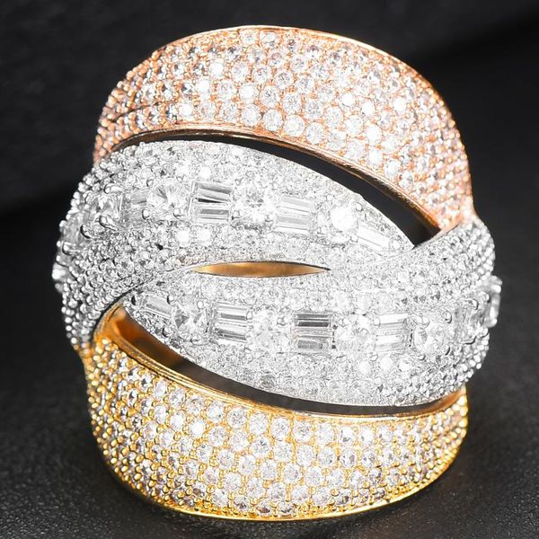 

wedding rings godki luxury 4 layers twist bold with zirconia stones 2021 women engagement party jewelry high quality, Slivery;golden