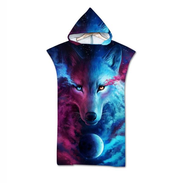 

towel 3d sided printed animal wolf robe bath outdoor hooded beach poncho bathrobe towels women man