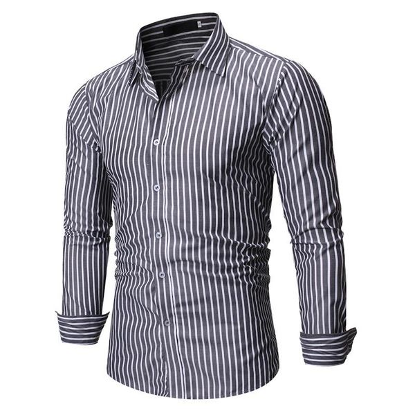 

men's casual shirts autumn and winter business striped long-sleeved shirt 4 colors optional high quality, White;black