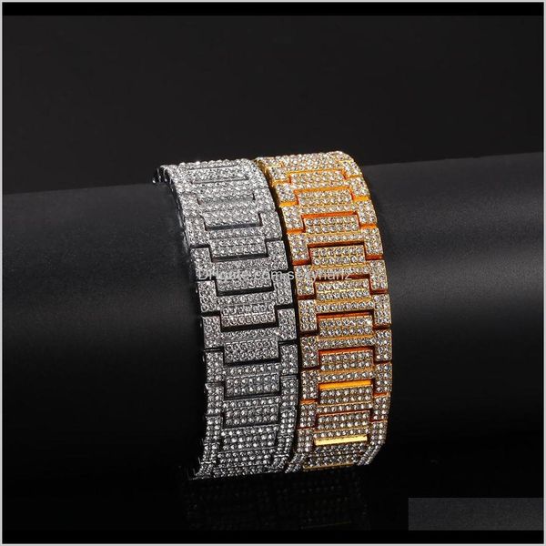 

id, identification drop delivery 2021 21mm big wide watch band link chain hip hop rapper jewelry gold sier bracelets dgqth, Black