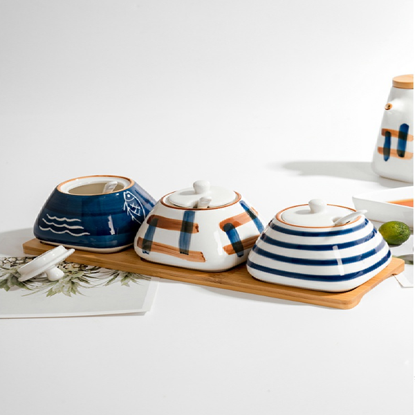 

japanese-style hand-painted ceramic condiment seasoning pot, seasoning, pepper, sugar bowl, kitchen storage container bottles & jars