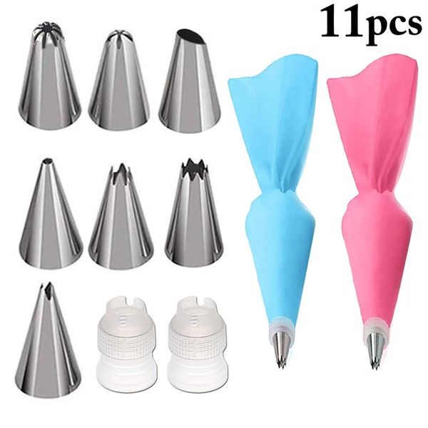

baking & pastry tools 11pcs cake decorating stainless steel piping tips reusable bags plastic couplers set kitchen diy supply