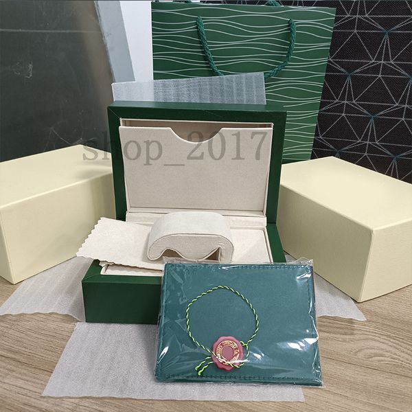 HH Cajas de relojes de alta calidad Reloj verde de alto grado Caja original Papeles Tarjeta Certificado grande Bolso 0.8KG Para 126610 126710 124300 Relojes de pulsera Relojes con bolsa de regalo