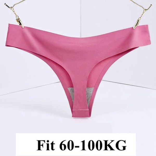 

women's panties women thongs plus size lingerie ladies ice silk seamless one piece lady large femme 100kg red candy colors, Black;pink