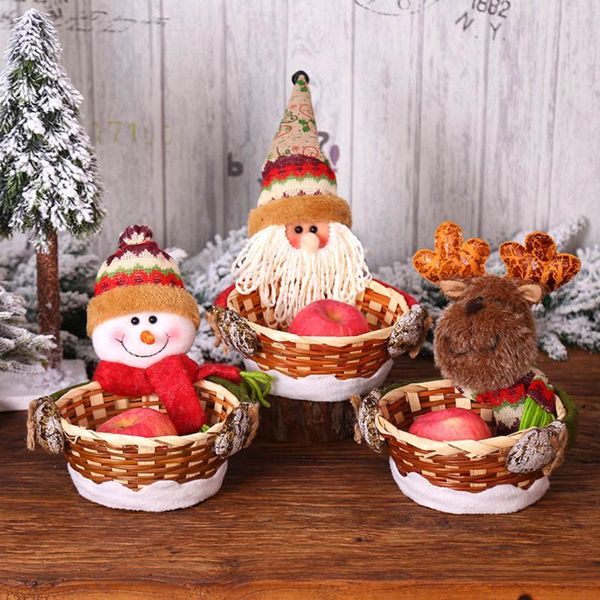 

gift wrap christmas santa claus wicker storage basket snowman elk apple candy cookie fruit xmas table decoration kids organizer
