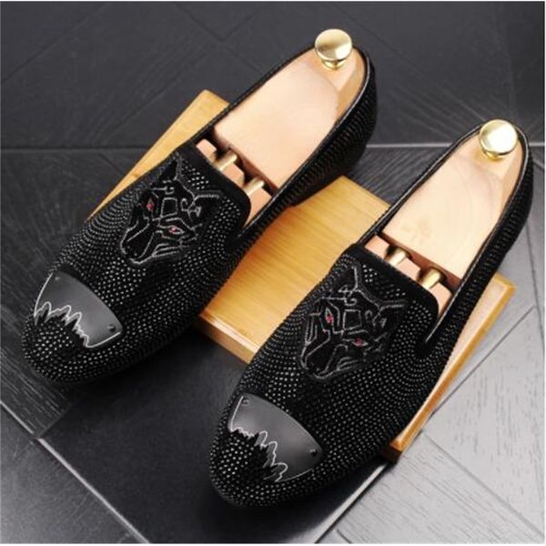 

men's luxury suede wedding party english shoes moccasins head slippers apartment men, Black