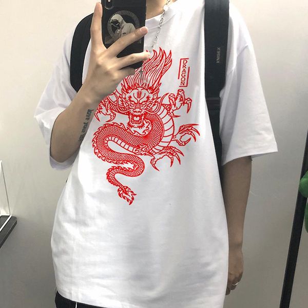 

women's t-shirt oversized women chinese dragon printing tshirt summer short sleeve tee shirt harajuku female t-shirts ladies clothes, White