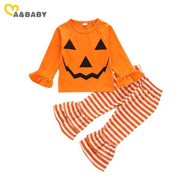 

1-5y toddler baby kid girl halloween clothes set long sleeve pumpkin t shirt pants headband party costumes outfits 210515, White