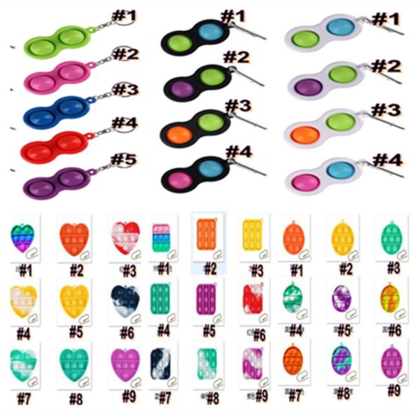 Rainbow Push Pop Bubble Silicone Keychain Fidget Sensory Toys Mental Arithmetic Toy Finger Popper Fun Puzzle Stress Relief Game G52XJ3G