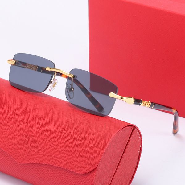 

Luxury Fashion Men Police Sunglasses Designer Glasses Leopard Head Composite Metal Rimless Optical Frame Sunshade Rectangle Square Gold Brand Eyewear for women