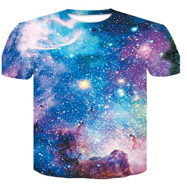 

men's t-shirts 2021 starry sky t-shirt beautiful 3d printing fashion short-sleeved round neck casual shirt, White;black