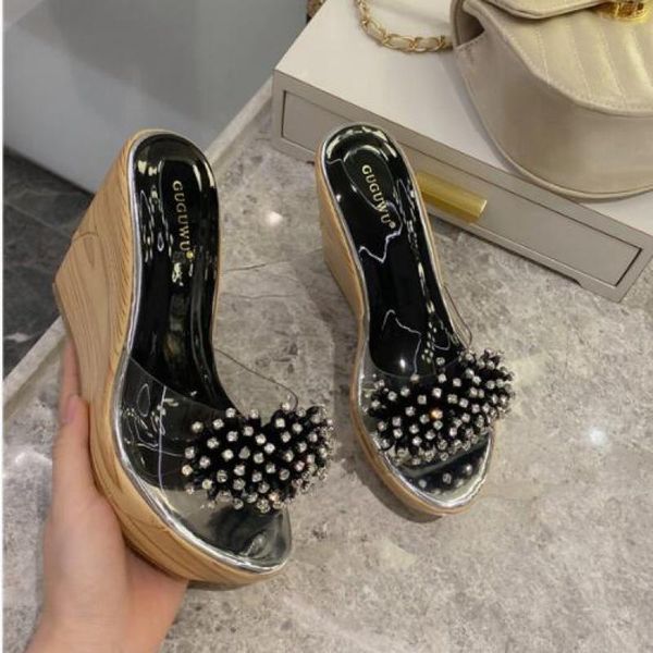 

thick heels sandals summer wedges heel women pumps shoes, Black