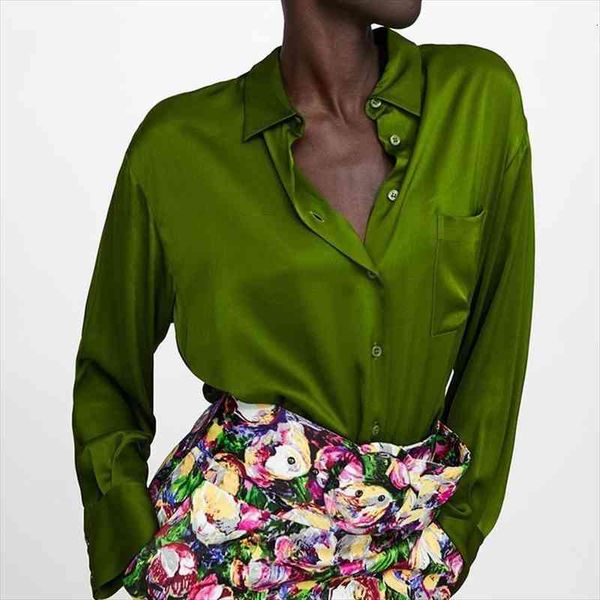 

european style women blouse silk soft satin green color loose casual high street ladys fashion blusas female shirt, White