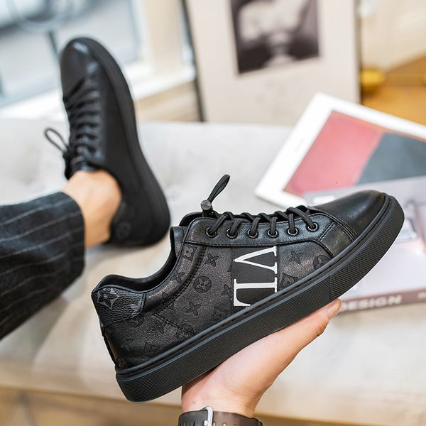 

men's 2021 autumn british trend sports casual board men's leather sho, Black