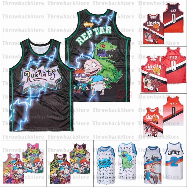 

basketball jerseys movie tv the rugrats reptar ba ripcity #0 taz red, Black