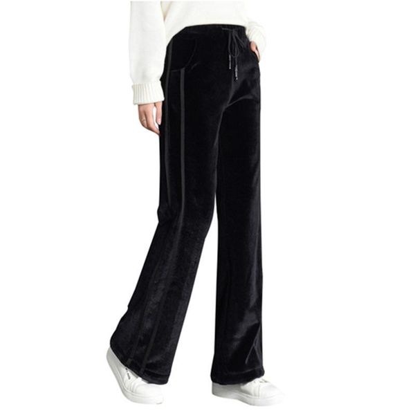 

women's pants & capris autumn winter gold velvet wide leg female high waist plus thick loose straight casual mopping, Black;white