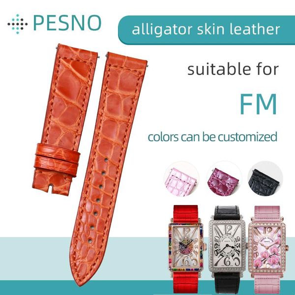

watch bands pesno colorful alligator leather band round grain genuine crocodile strap for fm long island 902/950/952, Black;brown