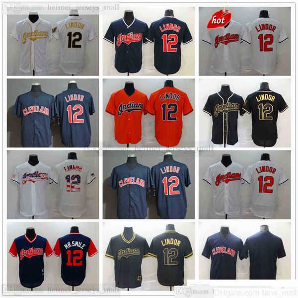 

2022 baseball jerseys 12 francisco lindor jersey black white gold orange blank no number men s-xxxl stitched code