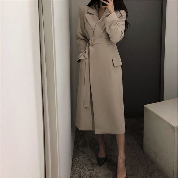 

elegant casual sash gentle waist-controlled all-match windbreaker office lady fashion trench loose overcoat 210421, Tan;black