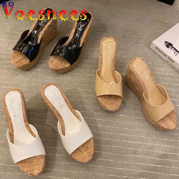 

slippers women slipper shoes fashion summer casual 12cm wedges high-heeled 2021 one word band concise classics sandals hjo4, Black