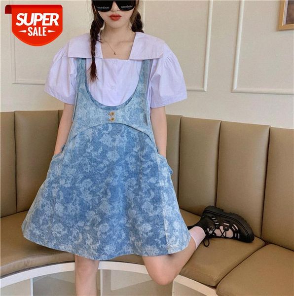 

spring fashion temperament korean style small puff sleeve cardigan shirt + heavy industry polished sling strap skirt #hu6j, Black