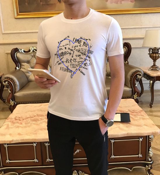 

2021 men and women same mercerized cotton round collar t shirt street style casual cartoon, alphabetic print short sleeve size m-4xl#08, White;black