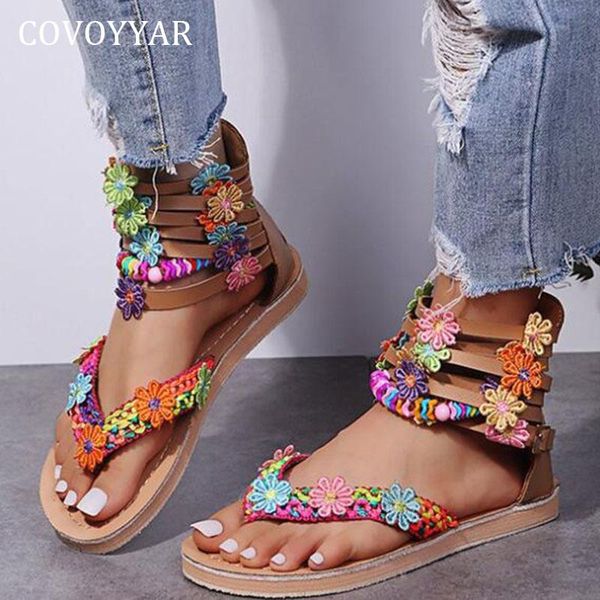 

sandals covoyyar flip-flops thong women's gladiator shoes for women summer bohemian flower flats platform casual wss4077, Black