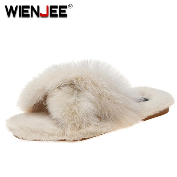 

slippers brand home women winter warm shoes woman slip on flats slides female fur size 35-40, Black