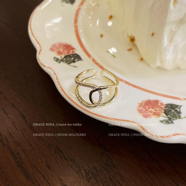 

micro inlaid cross opening ring design for women, Silver