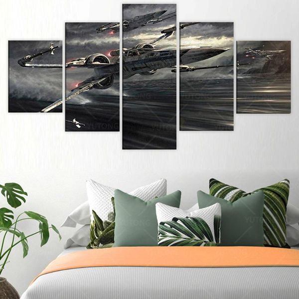 

paintings 5 panel fighter aviation painting canvas wall art picture home decoration living room print framed