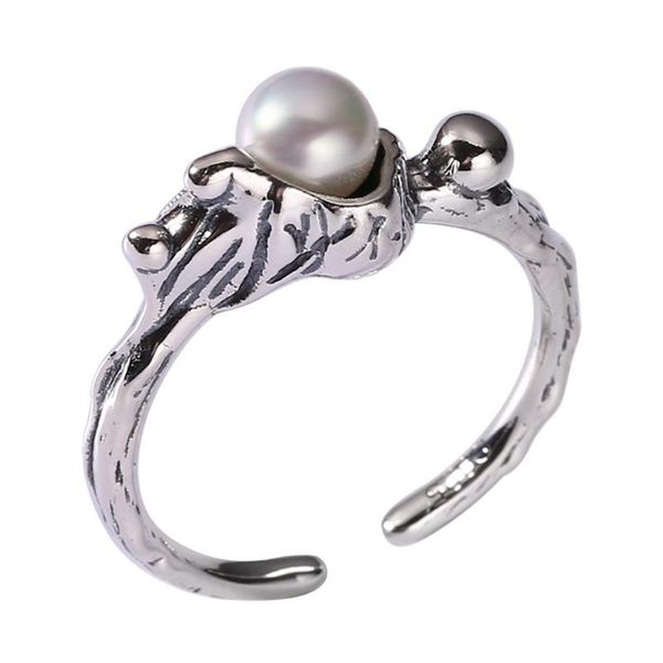 

sterling silver rings for women luxury jewelry pearl resizable antique party vintage fashion gift cluster, Golden;silver