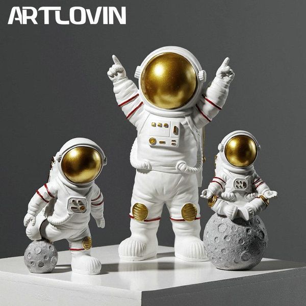 

decorative objects & figurines resin astronaut fashion spaceman with moon sculpture miniatures cosmonaut statues gift