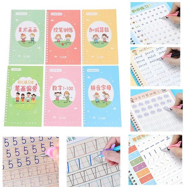 

reusable children 3d copybook for calligraphy numbers 0-10 handwriting books learning math writing practice book kids toys notepads, Purple;pink