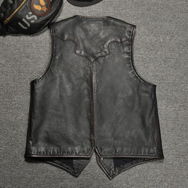 

men's vests 2021 vintage black japan style short genuine leather vest men plus size 6xl real natural cowhide slim fit spring coat, Black;white