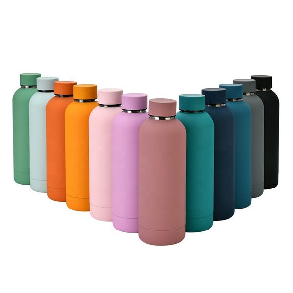 500 ml Spor Su Şişesi Renkli Küçük Ağız Su Isıtıcısı Paslanmaz Çelik Çift Duvar Termo Flask Açık Taşınabilir Şişeler