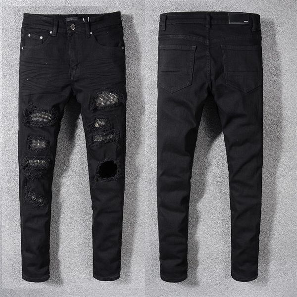 

2023 tikmens jeans distressed motorcycle biker jean rock skinny slim ripped hole stripe fashionable snake embroidery denim pants #565, Blue