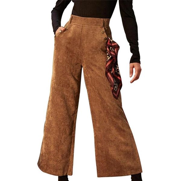 

fashion women high waist long pants solid palazzo wide leg floral embroidery corduroy harem women's & capris, Black;white