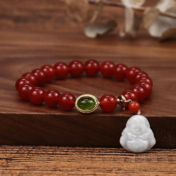 

beaded, strands mrzmsz national style red agate bracelet natural stone simple round bead adjustable for women fashion jewelry gifts, Black