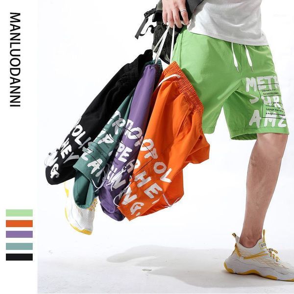 

brand casual shorts men 2021 summer letter print short street hip hop male japanese fashion for streetwear men's, White;black