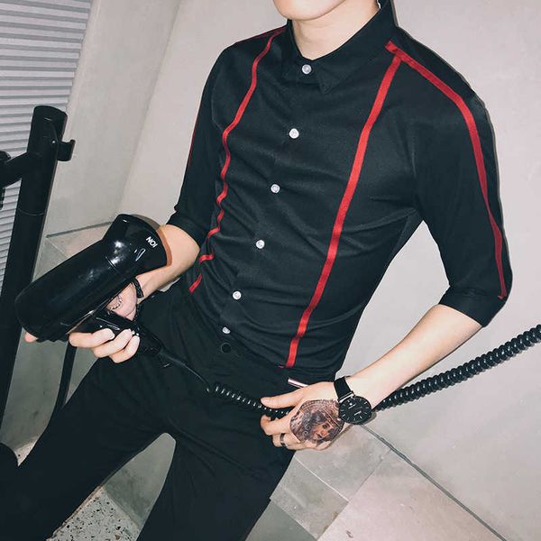 

men shirts tuxedo casual slim fit half sleeve social shirt night club party dress white shirt camisa masculina 5xl 210527, White;black