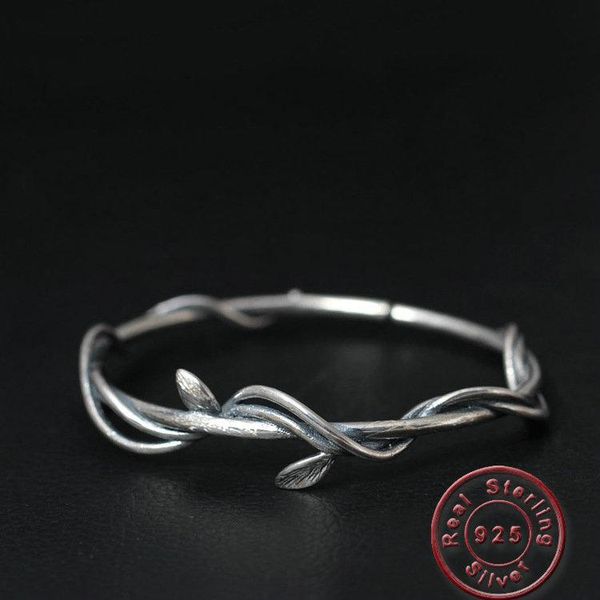

amxiu vintage antique silver jewelry leaves branch bangle handmade open bangles for women mother's gift hand accessories bijoux, Black