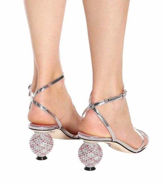 

est one strap sandals women bling crystal studded ball high heels summer shoes real leather princess, Black
